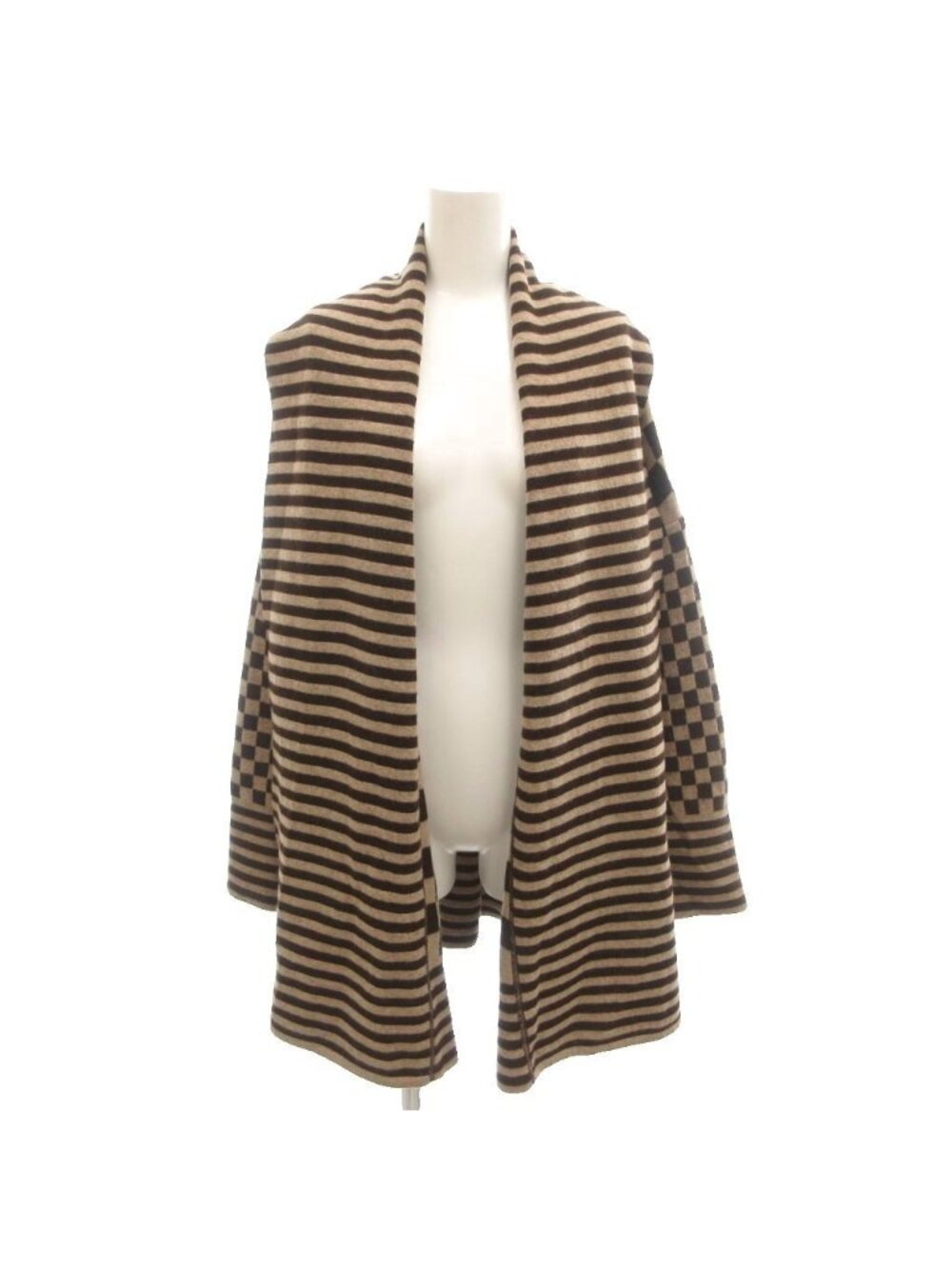 Fendi Knit Cardigan Jacket Haori Checkerboard Style Design Long Sleeve Brown